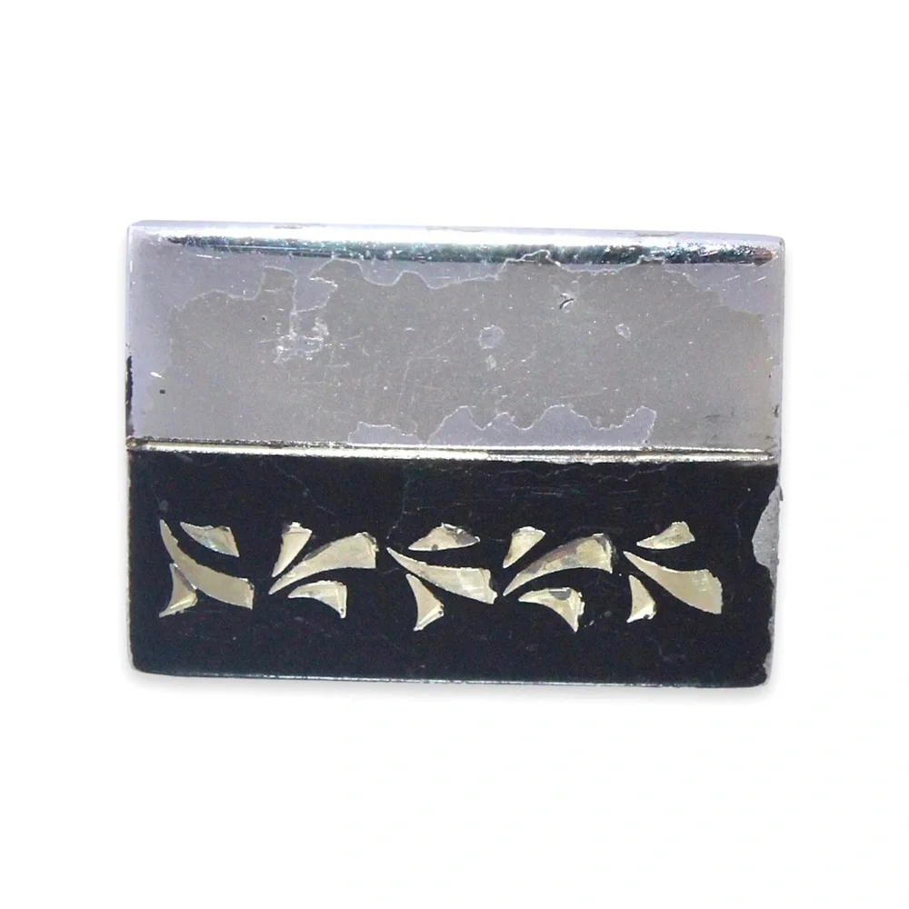Vintage Sterling Silver Damascene Cufflinks Black Enamel Rectangle Cuff Links